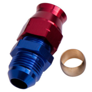 AF108-05 - Tube to Male AN Adapter 5/16inch to -6AN Blue/Red Finish Suits Aeroflow Moroso & Russell Tubing