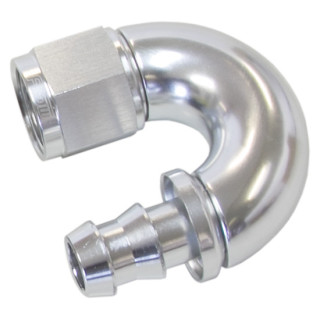AF516-12S - 510 Series Full Flow Tight Radius Push Lock 180° Hose End -12AN Silver Finish Suits 400 & 500 Series Hose