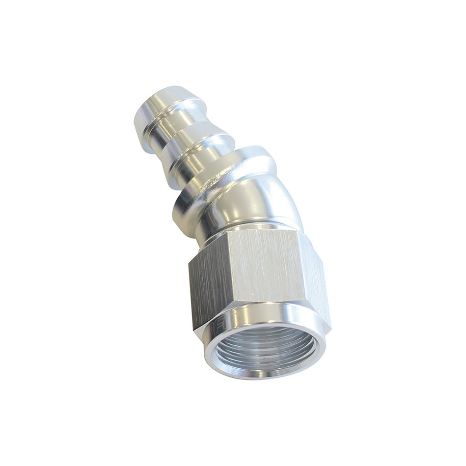 AF517-06S - 510 Series Full Flow Tight Radius Push Lock 30° Hose End -6AN Silver Finish Suits 400 & 500 Series Hose