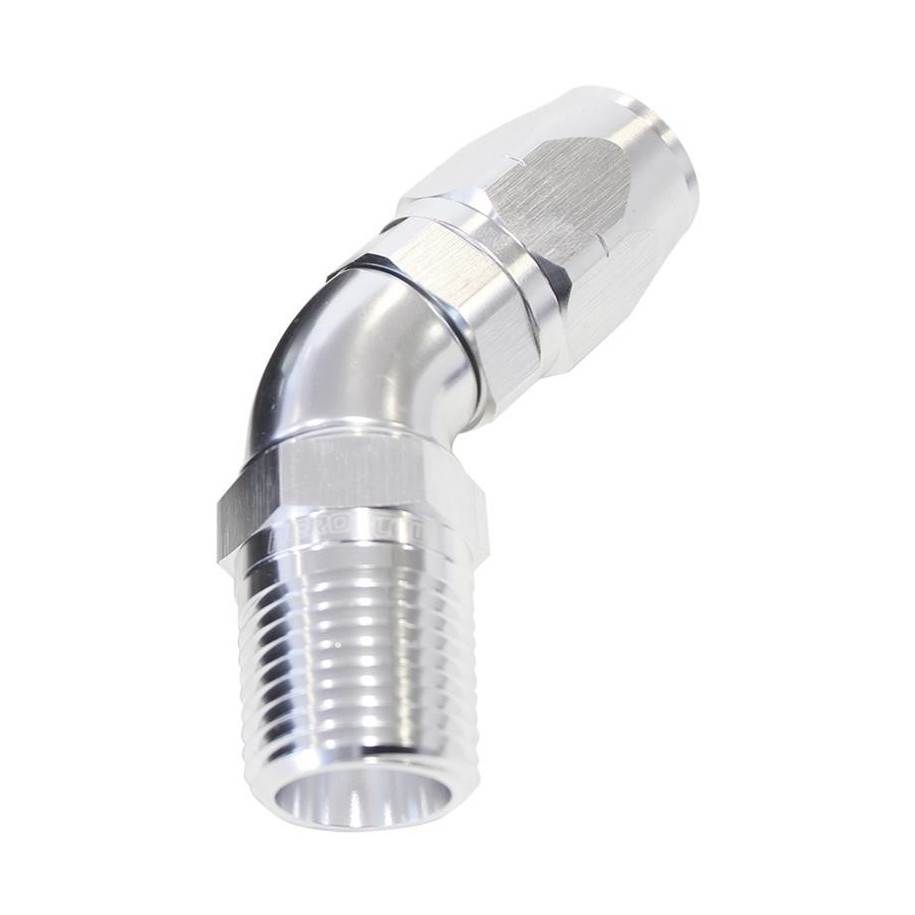 AF528-06-04S - 45° Male NPT Full Flow Swivel Hose End 1/4inch to -6AN Silver Finish Suits 100 & 450 Series Hose