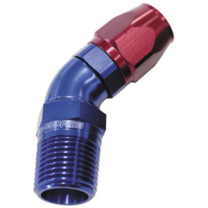 AF528-08-04 - 45° Male NPT Full Flow Swivel Hose End 1/4inch to -8AN Blue/Red Finish Suits 100 & 450 Series Hose
