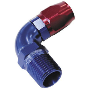 90° Male NPT Full Flow Swivel Hose End 3/8inch to -10AN Blue/Red Finish Suits 100 & 450 Series Hose