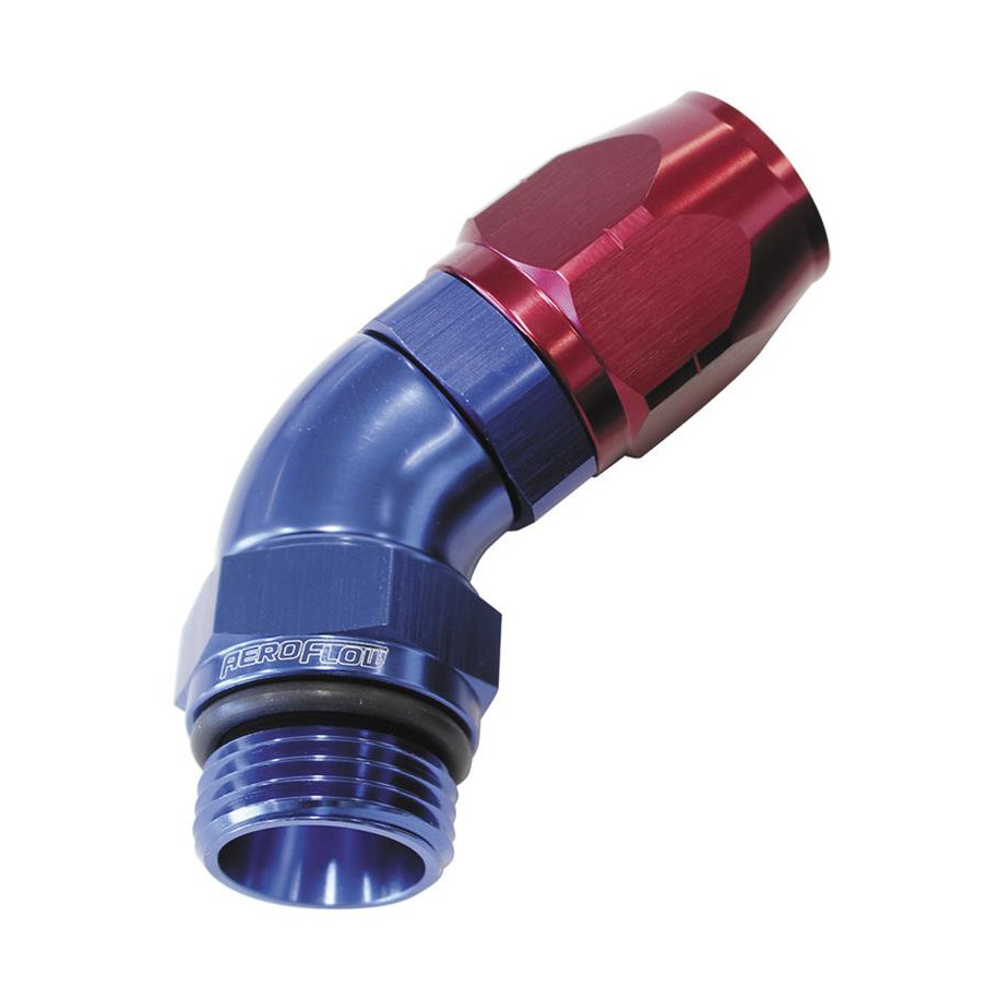 AF544-06-06 - 45° Male ORB Full Flow Swivel Hose End -6 ORB to -6AN Blue/Red Finish Suits 100 & 450 Series Hose