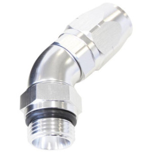 45° Male ORB Full Flow Swivel Hose End -8 ORB to -8AN Silver Finish Suits 100 & 450 Series Hose