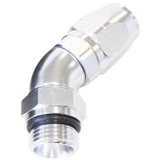AF544-08-08S - 45° Male ORB Full Flow Swivel Hose End -8 ORB to -8AN Silver Finish Suits 100 & 450 Series Hose