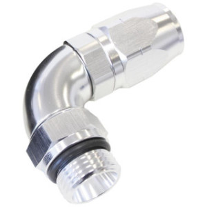AF549-06-08S - 90° Male ORB Full Flow Swivel Hose End -8 ORB to -6AN Silver Finish Suits 100 & 450 Series Hose