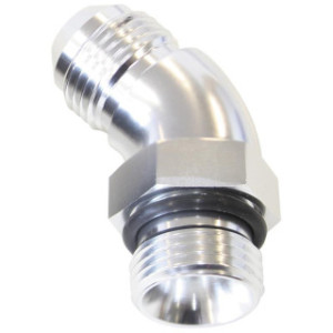 AF902-06-08S - 45° ORB to Male AN Full Flow Adapter -8 ORB to -6AN With Jam Nut Silver Finish