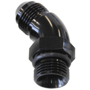 AF902-10-12BLK - 45° ORB to Male AN Full Flow Adapter -12 ORB to -10AN With Jam Nut Black Finish